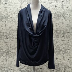 Charlotte Russe Dark Blue Long Sleeve Cowl Neck Crochet Accent Top Size Small